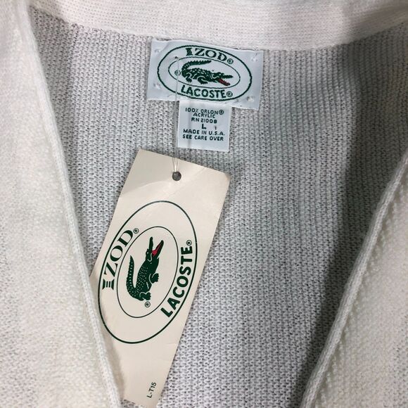 VINTAGE NEW Izod Lacoste Cardigan Sweater Mens L White USA Preppy Grandpa 80s - Picture 2 of 10